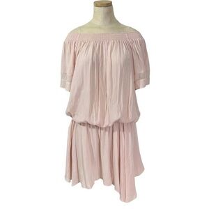 RAMY BROOK 🩷 Off Shoulder Light Pink Pleated Dress Sz M